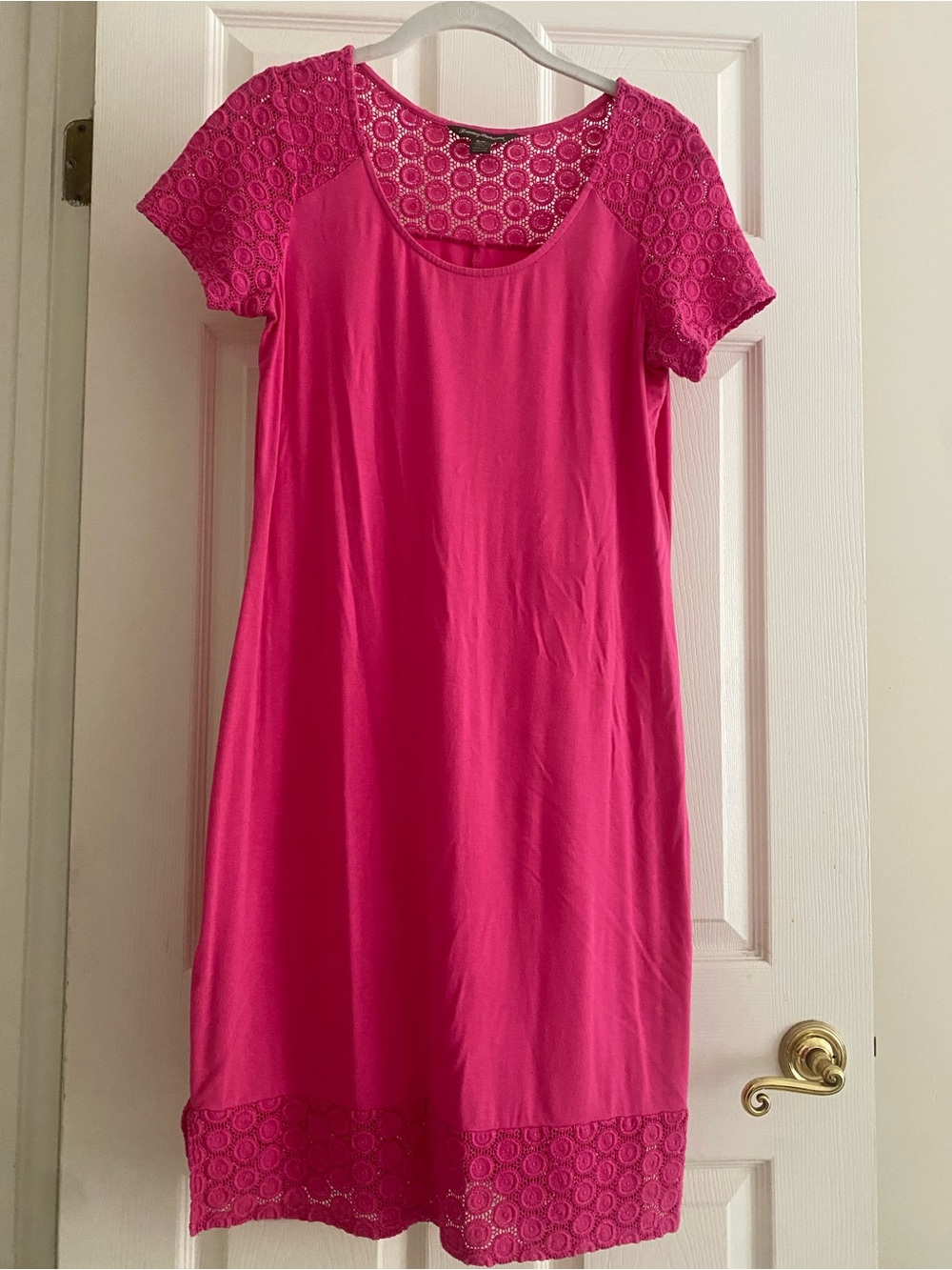 Tommy Bahama Hot Pink Lace-Trim Scoop Neck Mini Dress